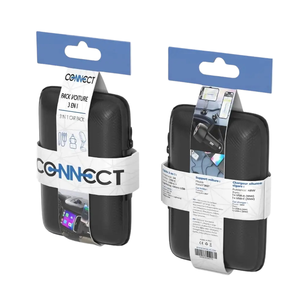 Pack Voiture CONNECT : Support + Chargeur 48W + Câble 3-en-1