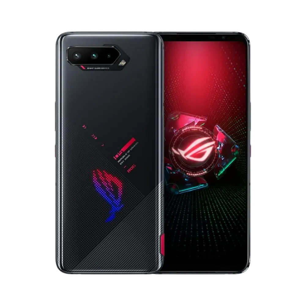 Asus ROG Phone 5 noir vu de face et de dos, réparation écran AMOLED et batterie avec iTelier Lyon, service rapide, pièces d’origine garanties, envoi national sécurisé.