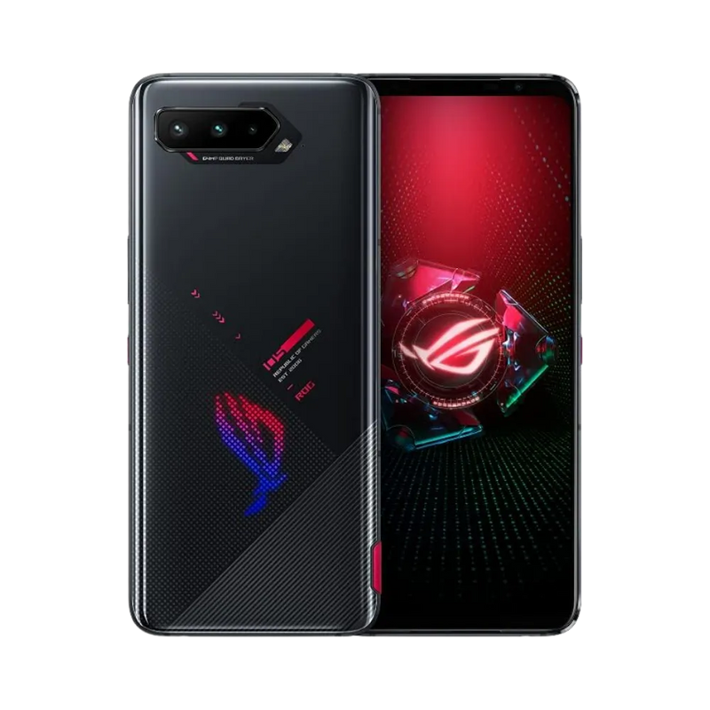 Asus ROG Phone 5 noir vu de face et de dos, réparation écran AMOLED et batterie avec iTelier Lyon, service rapide, pièces d’origine garanties, envoi national sécurisé.