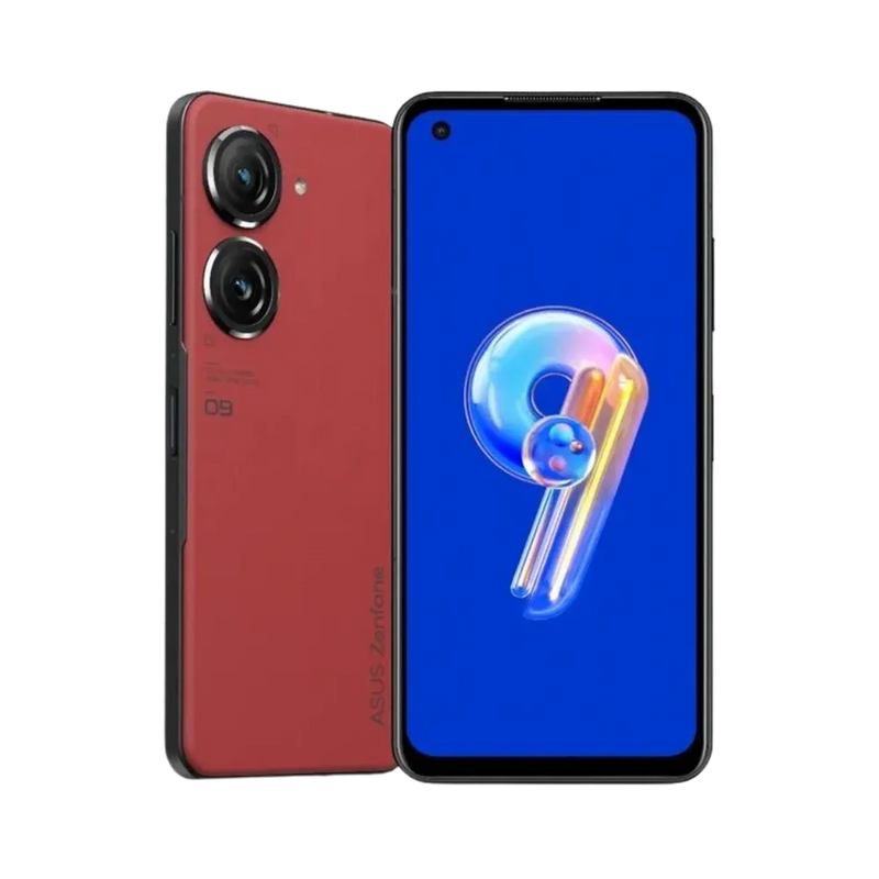 Vue avant Asus Zenfone 9 rouge, remplacement écran AMOLED original et diagnostic gratuit chez iTelier Lyon, réparation express garantie 1 an.