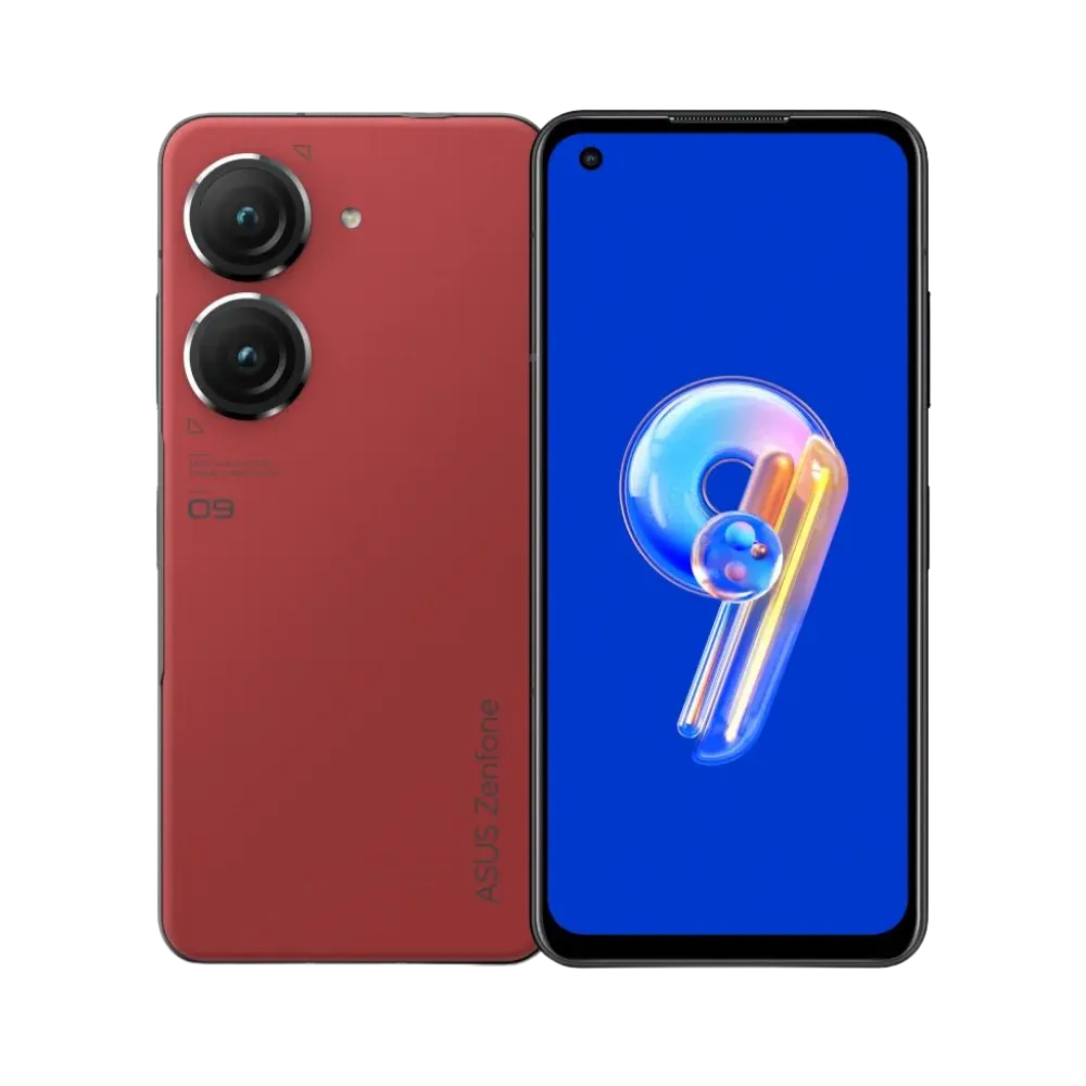 Asus Zenfone 9 rouge avec double caméra arrière, réparation écran AMOLED et batterie chez iTelier Lyon, service rapide, pièces d’origine garanties, envoi France entière.
