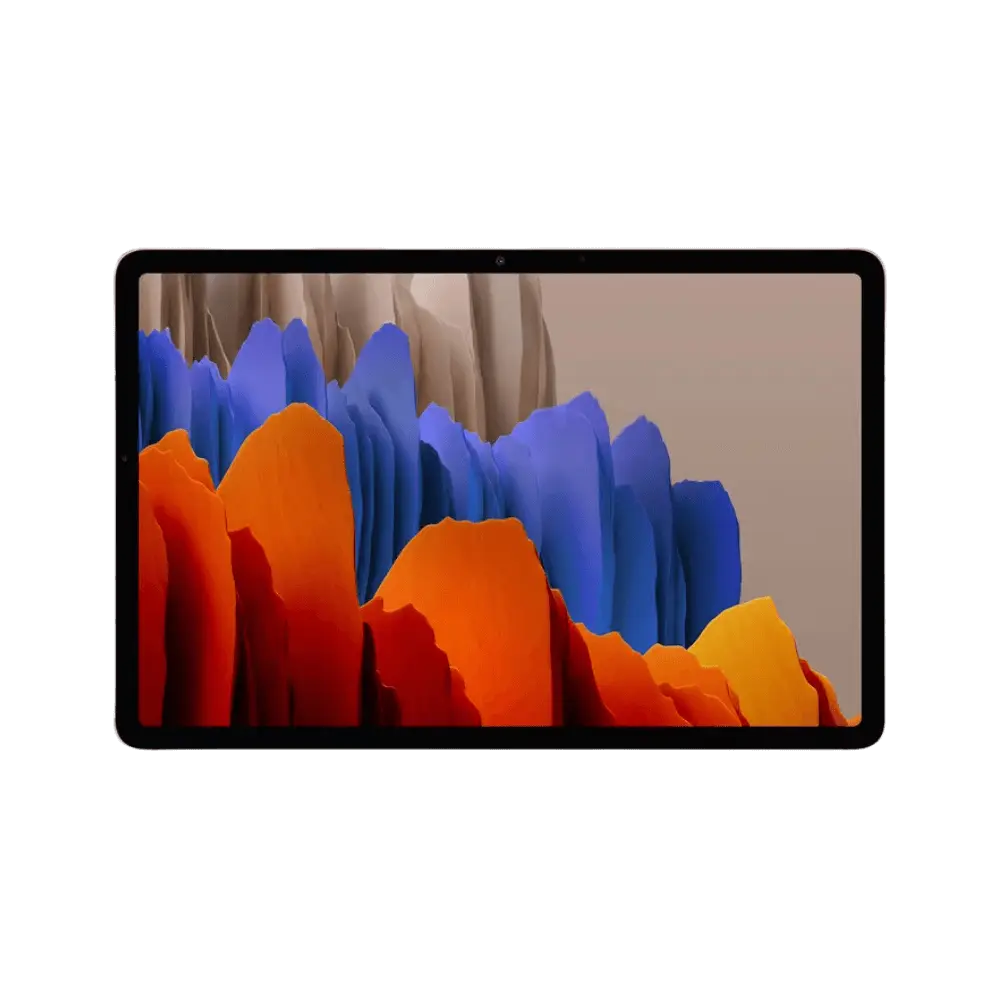 Galaxy Tab S7 Plus T970 vue face inclinée : réparation écran ou batterie chez iTelier Lyon, diagnostic gratuit et envoi national disponible.