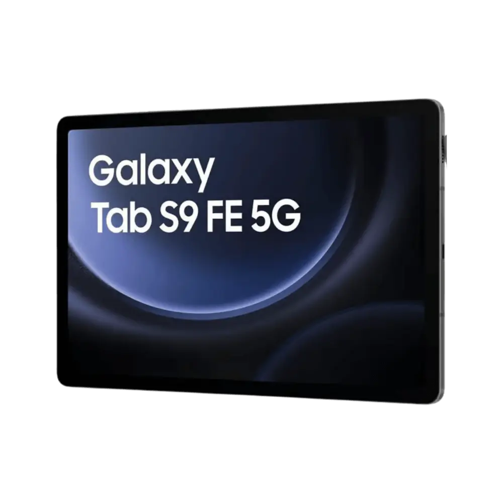 Vue 3/4 Galaxy Tab S9 FE 5G X516 noire : remplacement écran ou batterie à Lyon chez iTelier, service express avec pièces d’origine, garantie 12 mois.