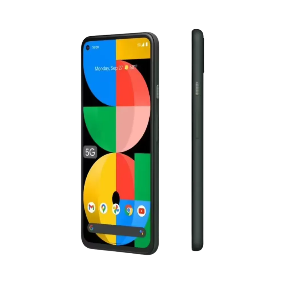 Pixel 5a affiché en angle incliné. Réparation écran fissuré, connecteur endommagé ou batterie faible par les techniciens iTelier Lyon. Intervention express en boutique ou par envoi.