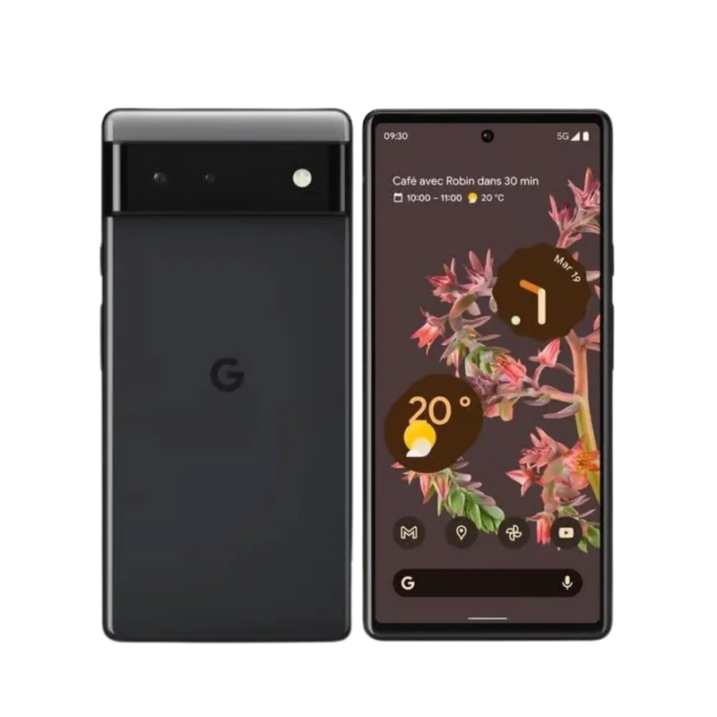 Profil latéral droit du Pixel 6 noir. Réparation châssis, port USB-C, bouton volume ou batterie gonflée chez iTelier Lyon. Service professionnel avec pièces d’origine garanties.