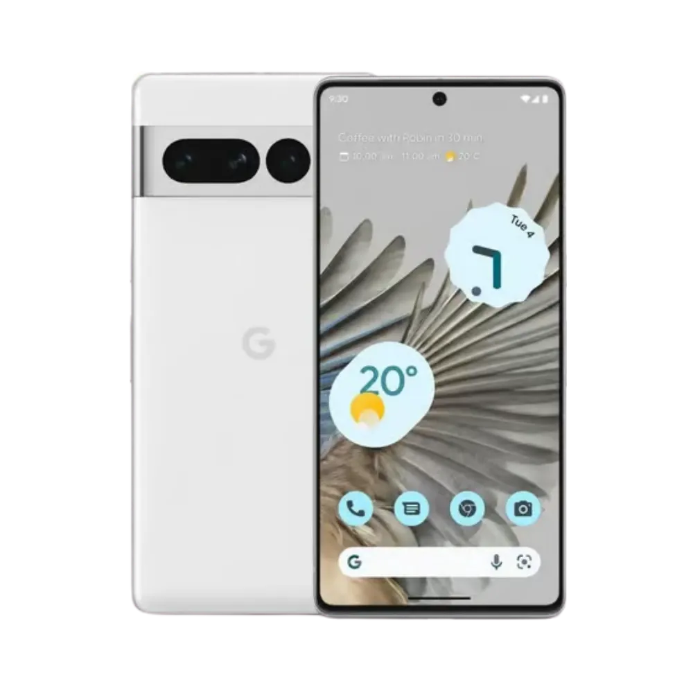 Vue de face et dos du Google Pixel 7 Pro. Réparation écran fissuré, batterie défectueuse, caméra abîmée chez iTelier Lyon. Diagnostic offert, pièces garanties, intervention rapide.