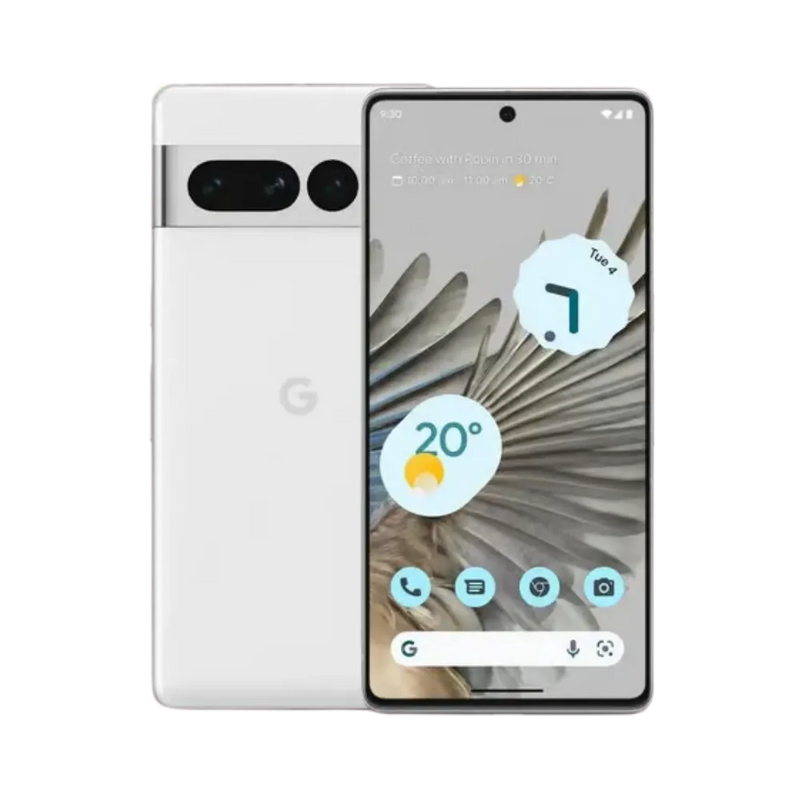 Vue de face et dos du Google Pixel 7 Pro. Réparation écran fissuré, batterie défectueuse, caméra abîmée chez iTelier Lyon. Diagnostic offert, pièces garanties, intervention rapide.