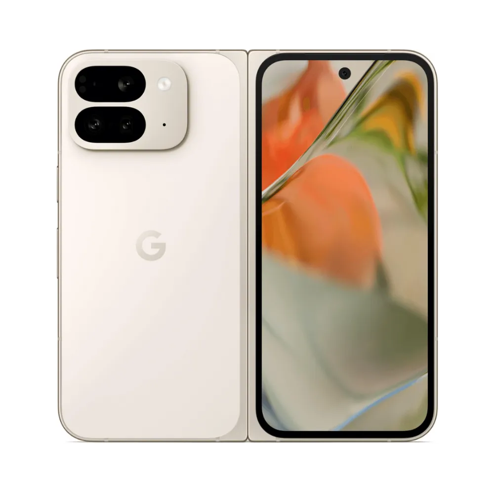 Vue de face et dos du Google Pixel 9 Pro Fold, smartphone pliable à réparer chez iTelier Lyon. Réparation écran ou batterie avec pièces garanties 1 an. Envoi national depuis Paris, Vénissieux, Tassin, Décines, Bron et toute la France.