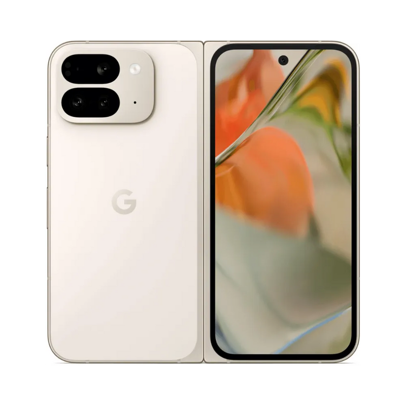 Vue de face et dos du Google Pixel 9 Pro Fold, smartphone pliable à réparer chez iTelier Lyon. Réparation écran ou batterie avec pièces garanties 1 an. Envoi national depuis Paris, Vénissieux, Tassin, Décines, Bron et toute la France.