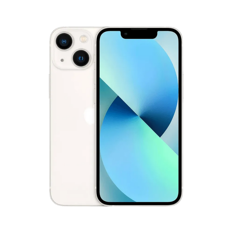 Vue avant et arrière de l’iPhone 13 Mini blanc. Réparation express chez iTelier Lyon : écran, batterie ou vitre arrière. Garantie 1 an.