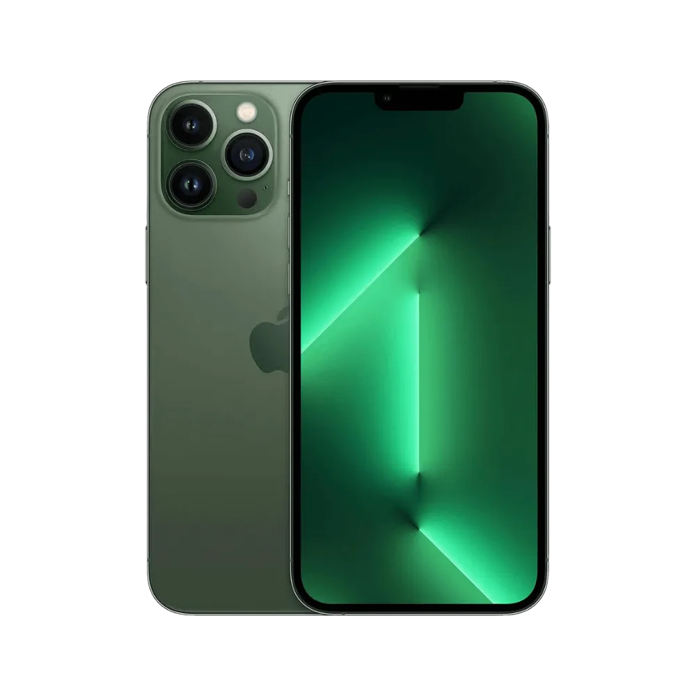 Vue avant et arrière de l’iPhone 13 Pro Max vert. Réparation écran OLED, batterie, vitre arrière ou caméra chez iTelier Lyon. Garantie 1 an.