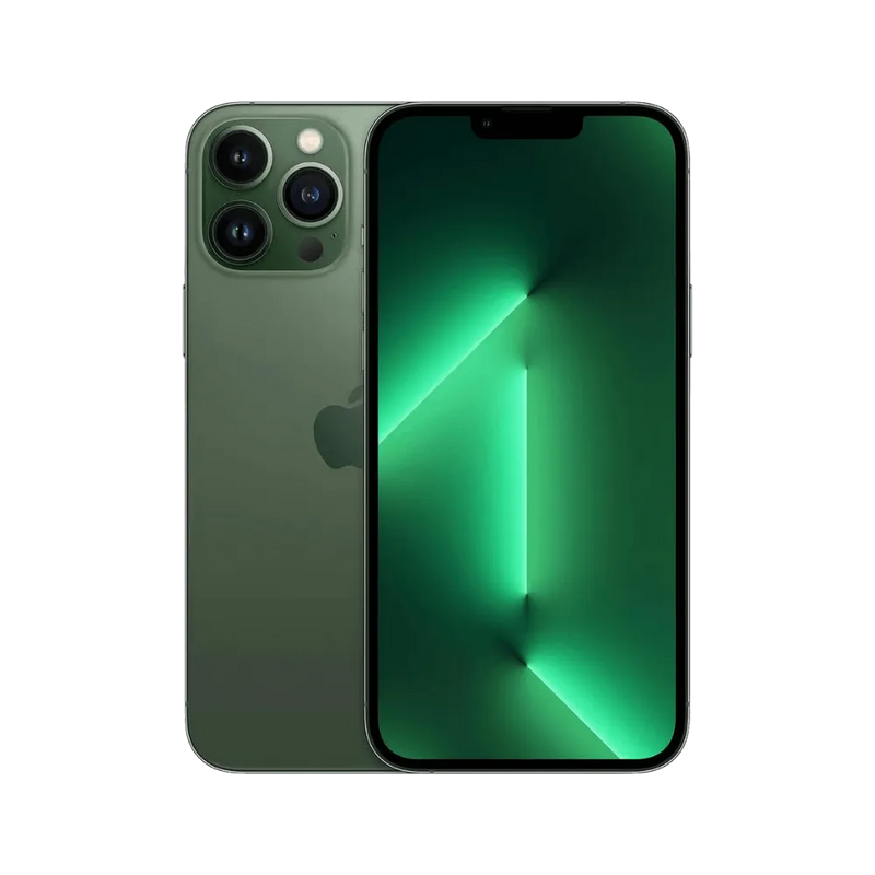 Vue avant et arrière de l’iPhone 13 Pro Max vert. Réparation écran OLED, batterie, vitre arrière ou caméra chez iTelier Lyon. Garantie 1 an.