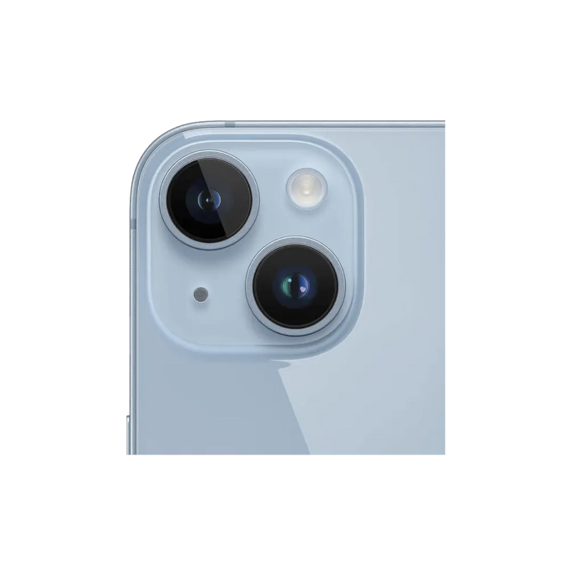 Zoom sur les deux capteurs photo arrière de l’iPhone 14 Plus. Réparation lentille cassée ou module caméra à Lyon ou Feyzin.