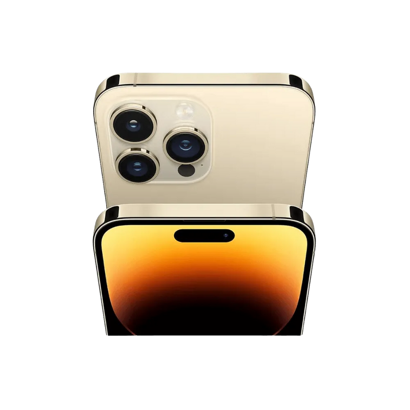 Vue inclinée de l’iPhone 14 Pro Max or. Réparation avant/arrière complète à iTelier Lyon, La Mulatière ou Grézieu-la-Varenne.