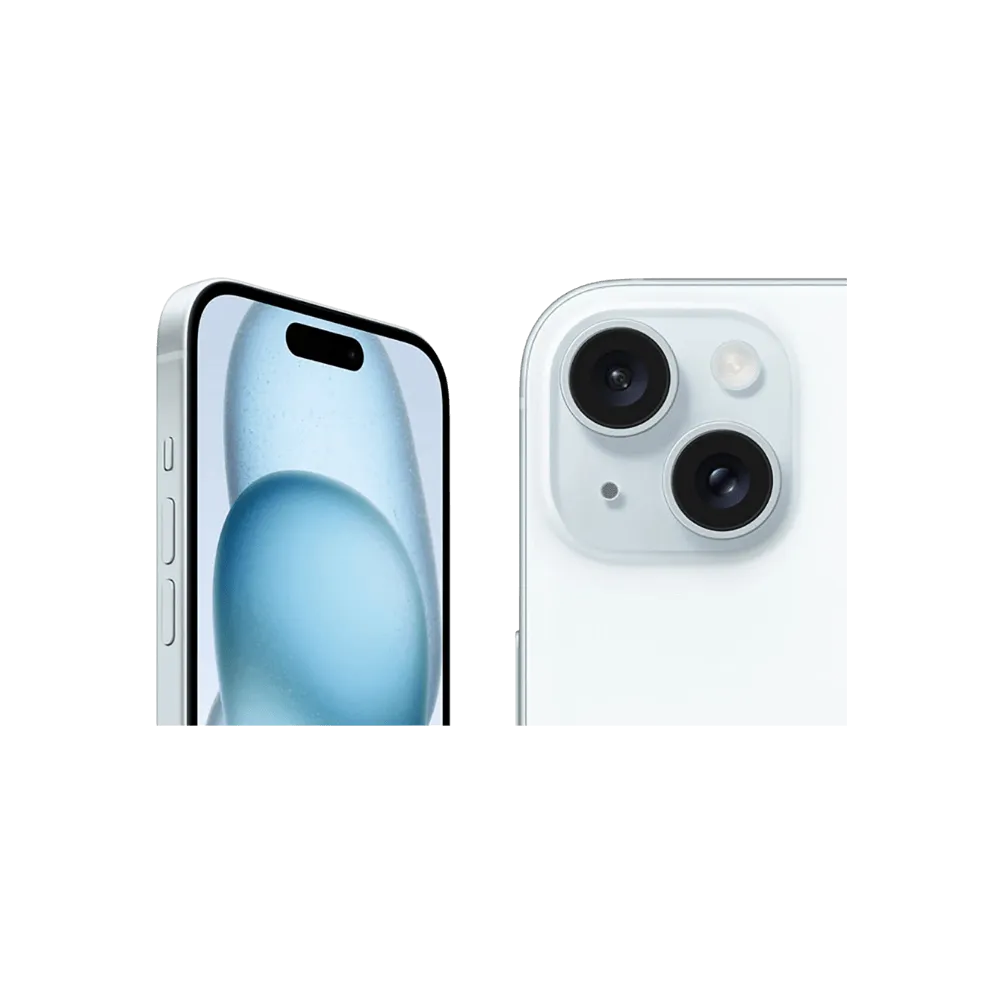 Vue latérale inclinée de l’iPhone 15 Plus. Réparation rapide écran ou batterie chez iTelier Lyon, Sathonay-Village ou Saint-Genis-les-Ollières.