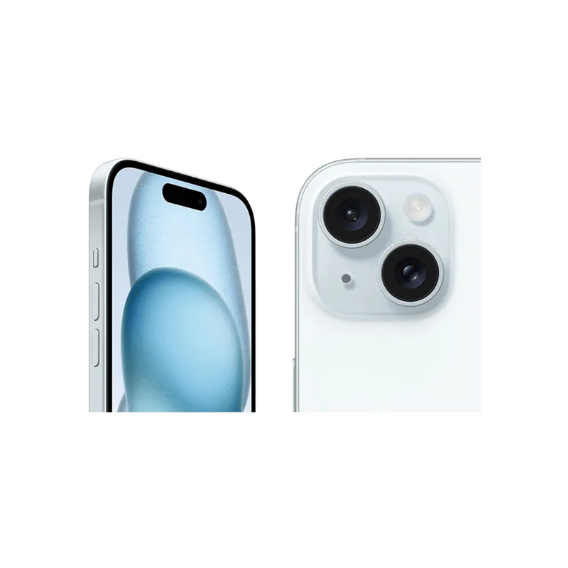 Vue latérale inclinée de l’iPhone 15 Plus. Réparation rapide écran ou batterie chez iTelier Lyon, Sathonay-Village ou Saint-Genis-les-Ollières.