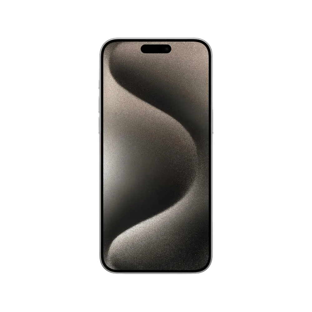 Vue avant de l’iPhone 15 Pro Max en titane. Remplacement écran OLED ou vitre fissurée chez iTelier à Lyon, Caluire-et-Cuire ou Oullins.