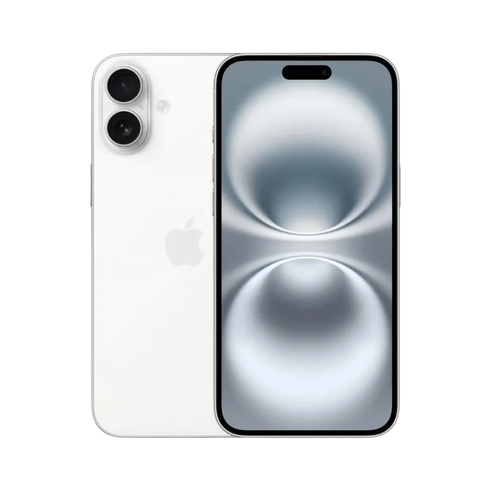 Vue avant et arrière de l’iPhone 16 Plus blanc. Réparation rapide écran ou vitre arrière chez iTelier Lyon, Tassin ou Vaise.