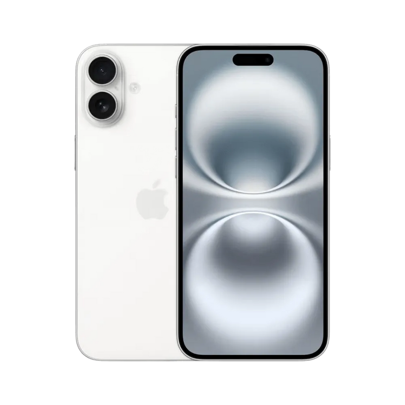 Vue avant et arrière de l’iPhone 16 Plus blanc. Réparation rapide écran ou vitre arrière chez iTelier Lyon, Tassin ou Vaise.