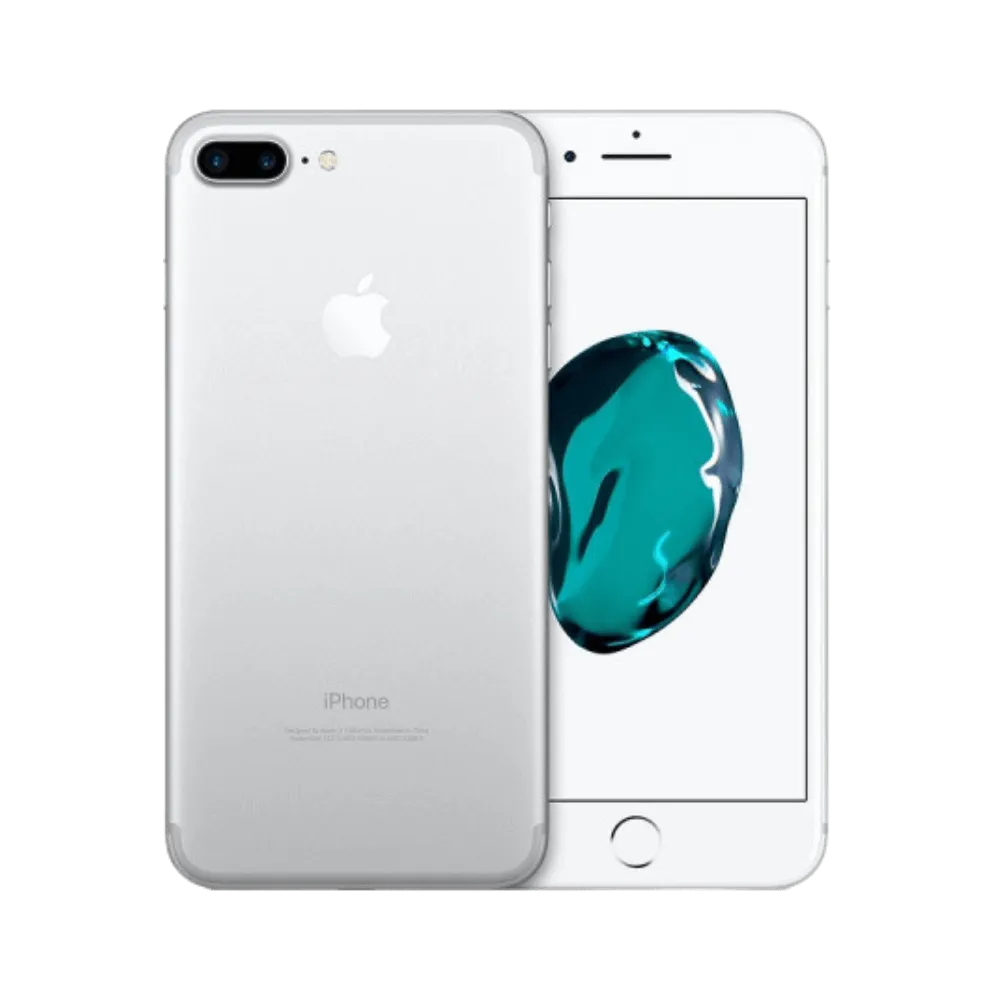 iPhone 7 Plus argent vu de face et de dos. Réparation iTelier à Lyon : écran, batterie, appareil photo, port Lightning. Garantie 1 an.