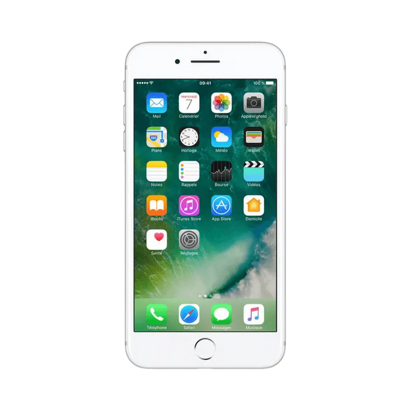 iPhone 7 Plus argent avec écran allumé. Réparation rapide chez iTelier Lyon : écran brisé ou batterie à changer, diagnostic offert.