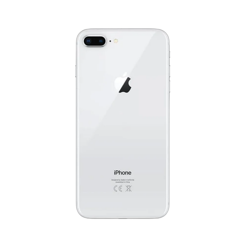 Dos en verre iPhone 8 Plus blanc avec double caméra. Réparation à Lyon chez iTelier : vitre arrière, flash, micro ou batterie.