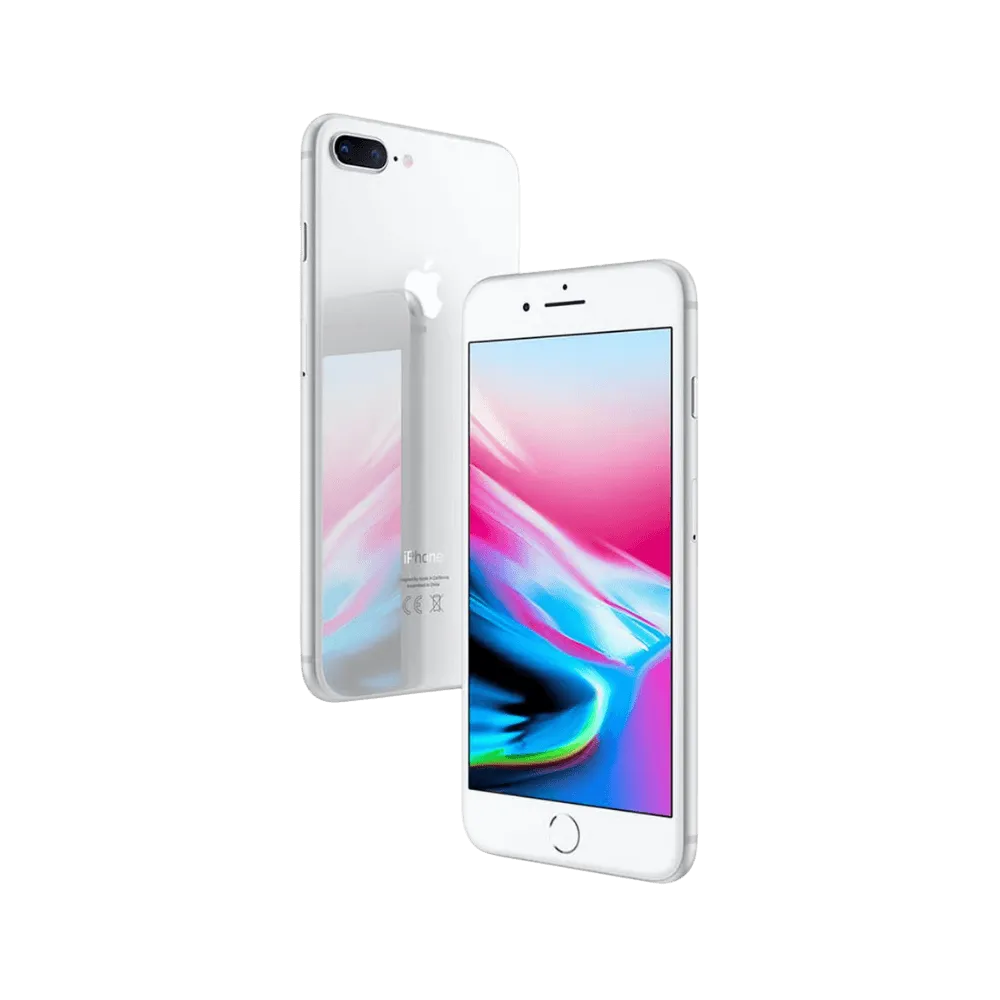 Vue oblique iPhone 8 Plus blanc. Réparation express chez iTelier Lyon : changement écran, batterie, caméra ou connecteur Lightning.