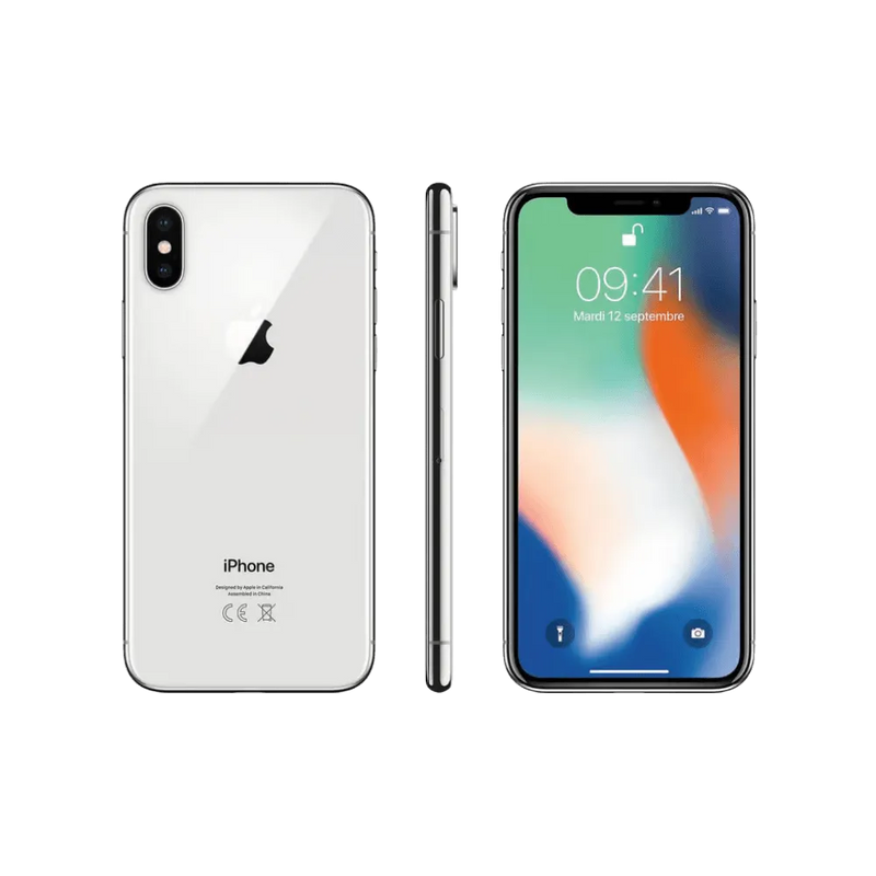 Vue arrière iPhone X avec double capteur et dos en verre. Réparation iTelier à Lyon : vitre cassée, lentille caméra, flash ou batterie.