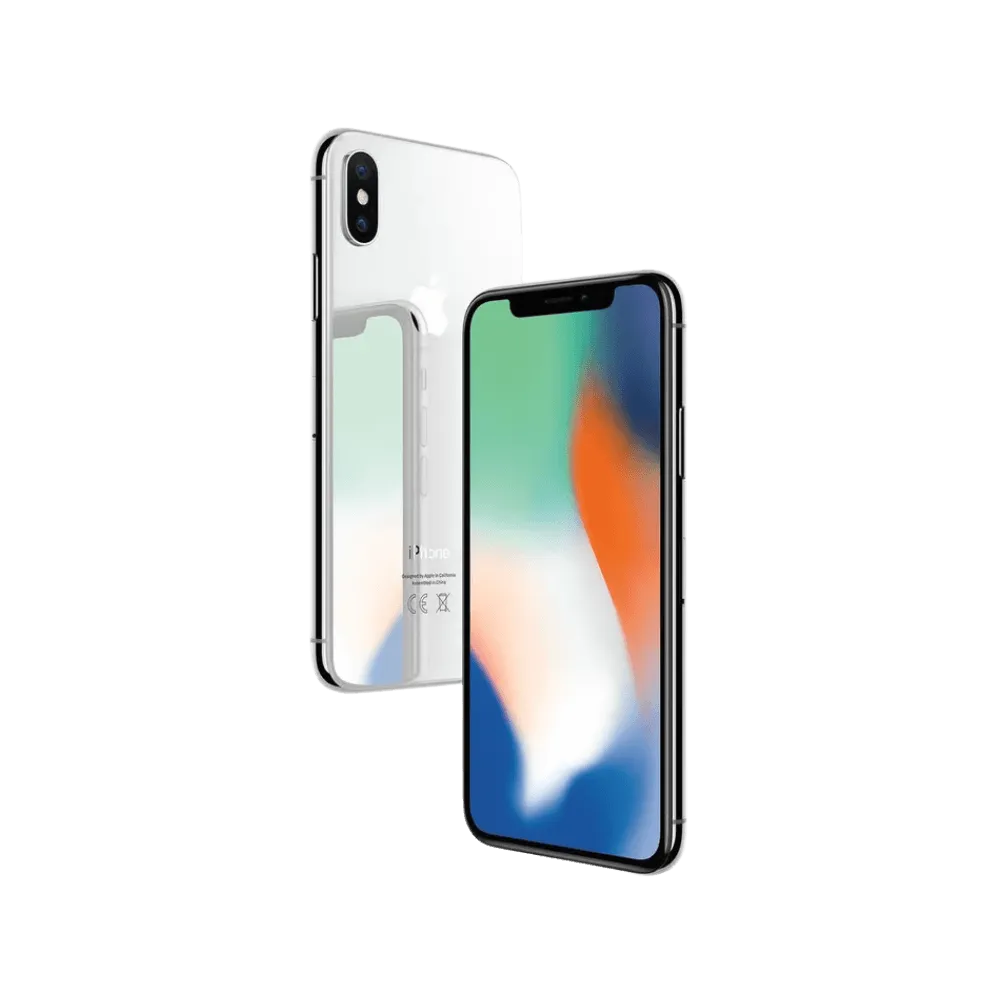 Vue oblique iPhone X, angle écran et dos. Réparation premium chez iTelier Lyon : écran, caméra arrière, batterie ou connecteur Lightning.