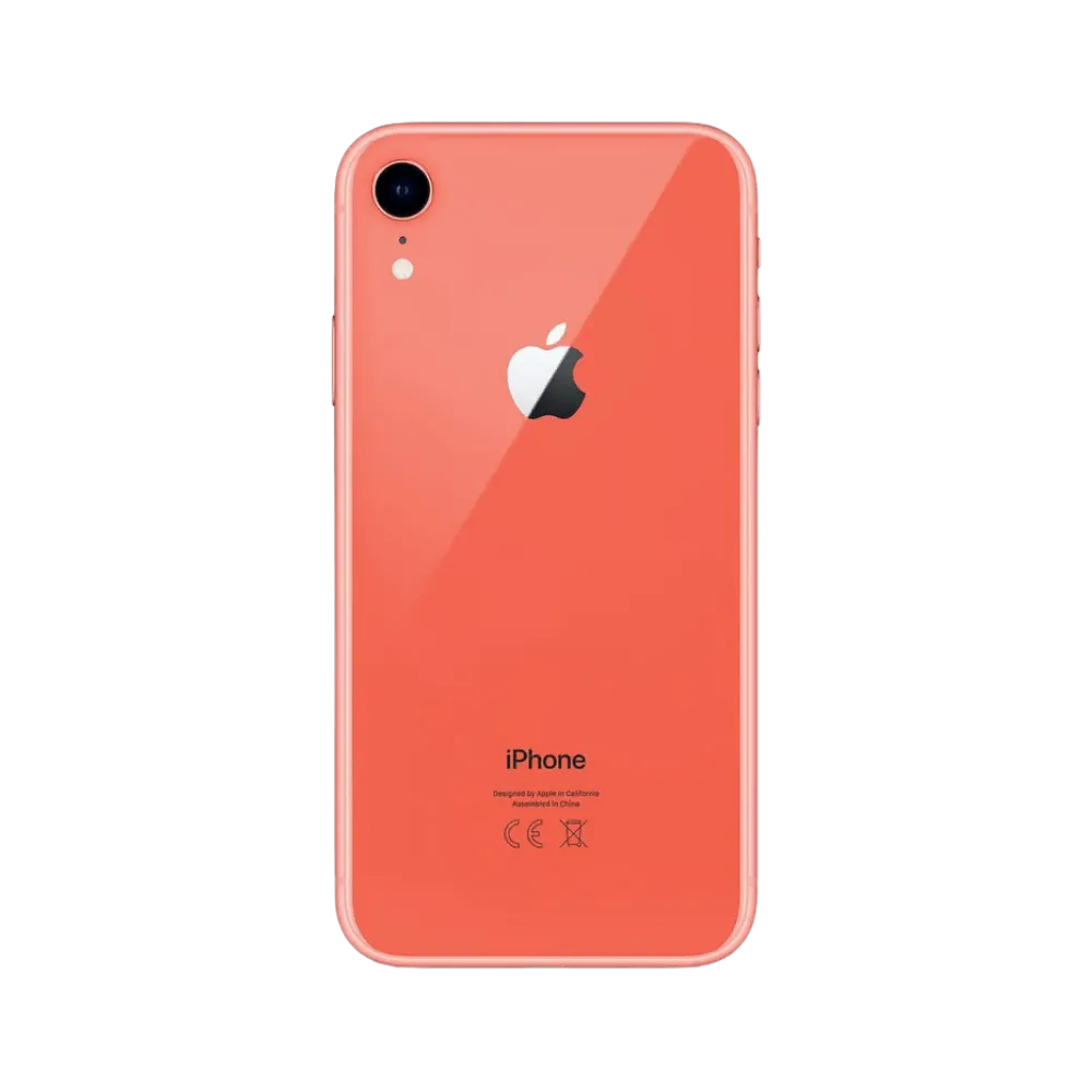 Vue arrière iPhone XR corail. Réparation du dos en verre, capteur photo ou lentille caméra chez iTelier à Lyon. Pièces garanties.