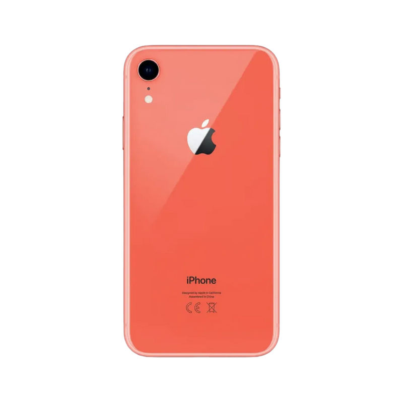 Vue arrière iPhone XR corail. Réparation du dos en verre, capteur photo ou lentille caméra chez iTelier à Lyon. Pièces garanties.