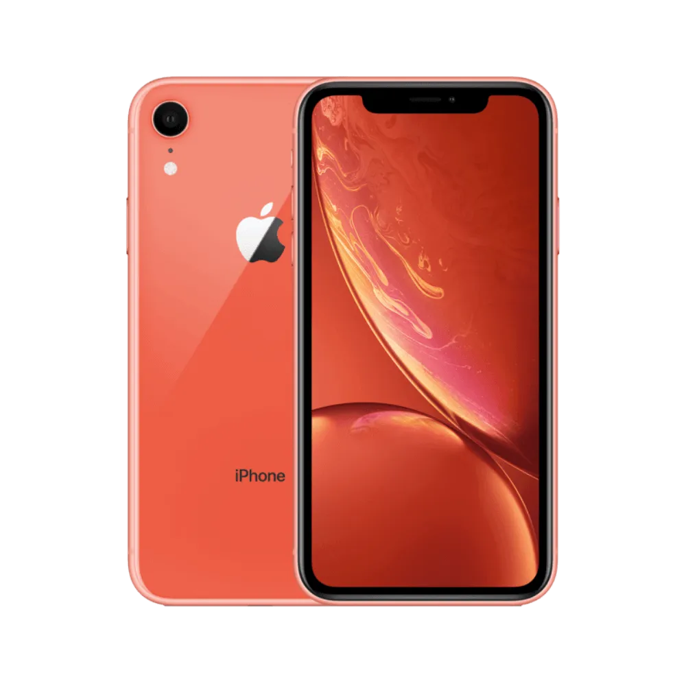 iPhone XR corail affiché de face et de dos. Réparation écran Liquid Retina ou dos en verre chez iTelier Lyon. Garantie 1 an incluse.