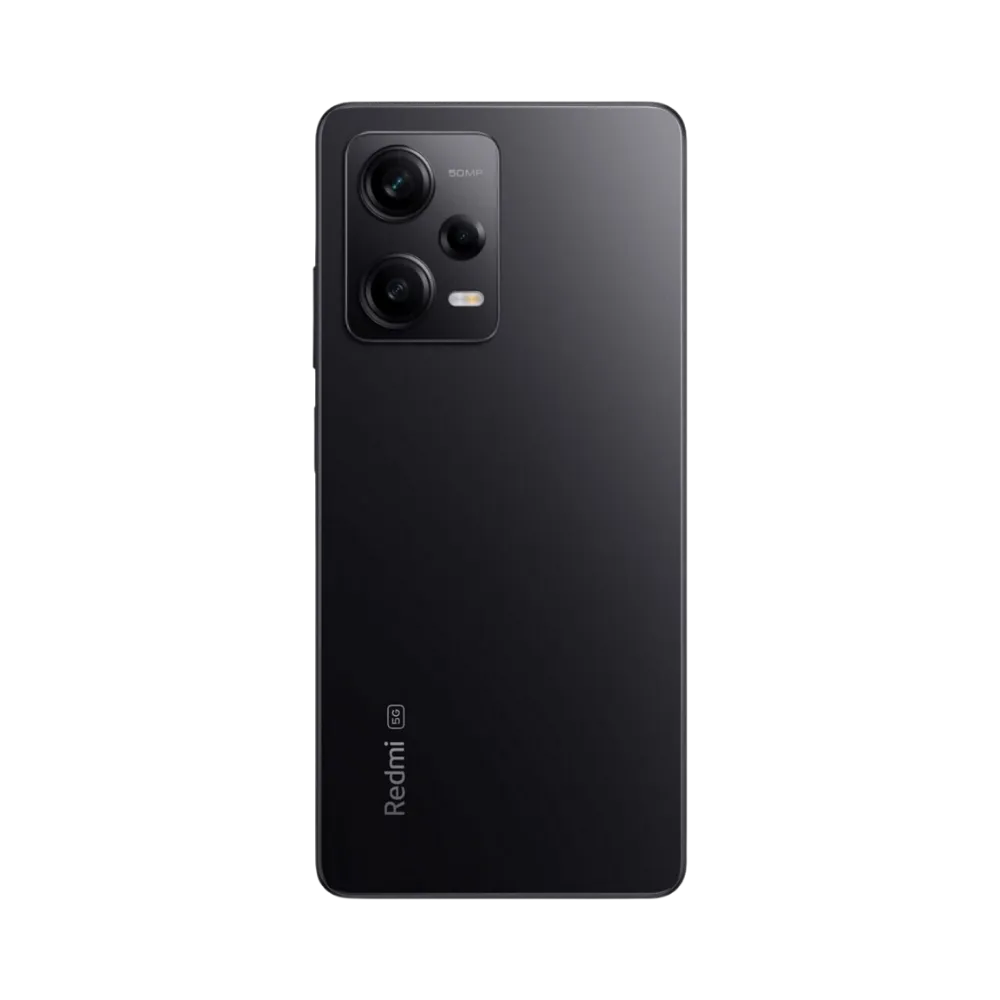 Dos du Redmi Note 12 Pro 5G noir avec triple capteur photo et flash LED — réparation lentille caméra, remplacement vitre arrière cassée et maintenance batterie par iTelier Lyon, techniciens certifiés, service rapide et écologique.