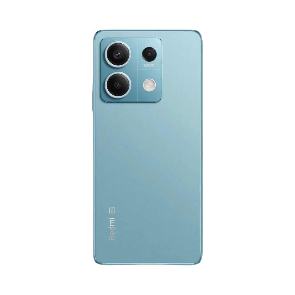 Dos du Redmi Note 13 5G bleu avec double module photo — réparation lentille caméra, remplacement vitre arrière fissurée et changement batterie par iTelier Lyon, techniciens certifiés, service écologique et fiable.
