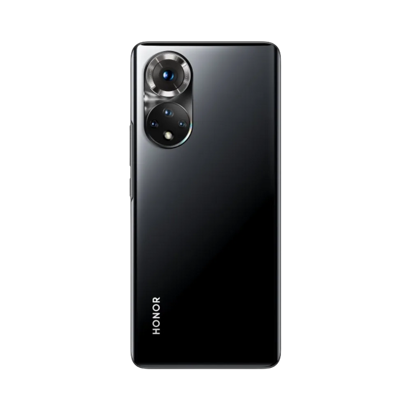 Honor 50 noir vu de dos en position verticale, double module photo circulaire aligné à gauche avec capteurs visibles, image optimisée pour réparations vitre arrière et remplacement caméra chez iTelier Lyon.