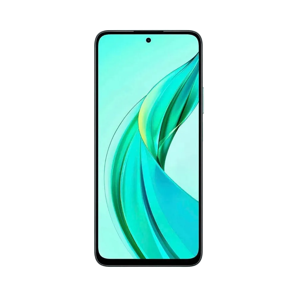 Honor 90 Smart vert en position verticale, écran lumineux avec fond dégradé vert et poinçon central pour caméra frontale, idéal pour illustrer réparation écran original et diagnostic gratuit chez iTelier Lyon.