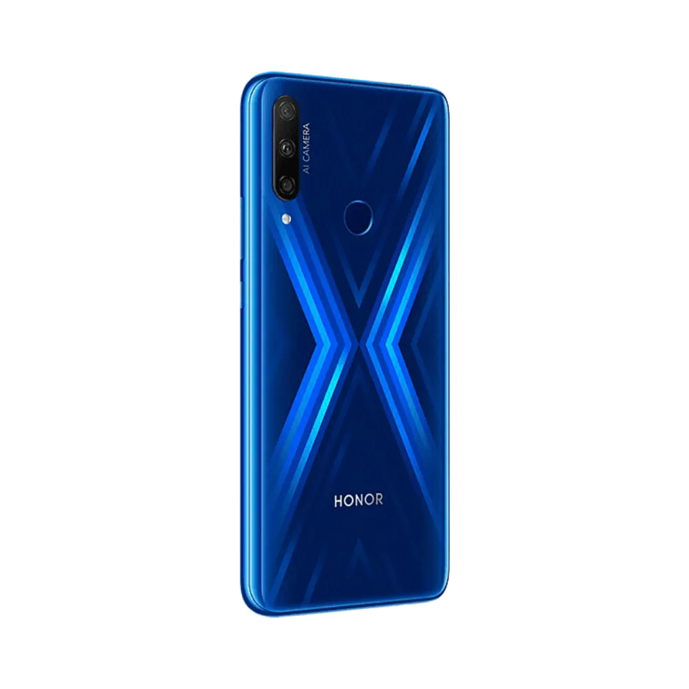 Honor 9X bleu vu de profil en position verticale, finesse et boutons latéraux visibles, parfait pour représentations réparations boutons latéraux et port de charge par iTelier Lyon.