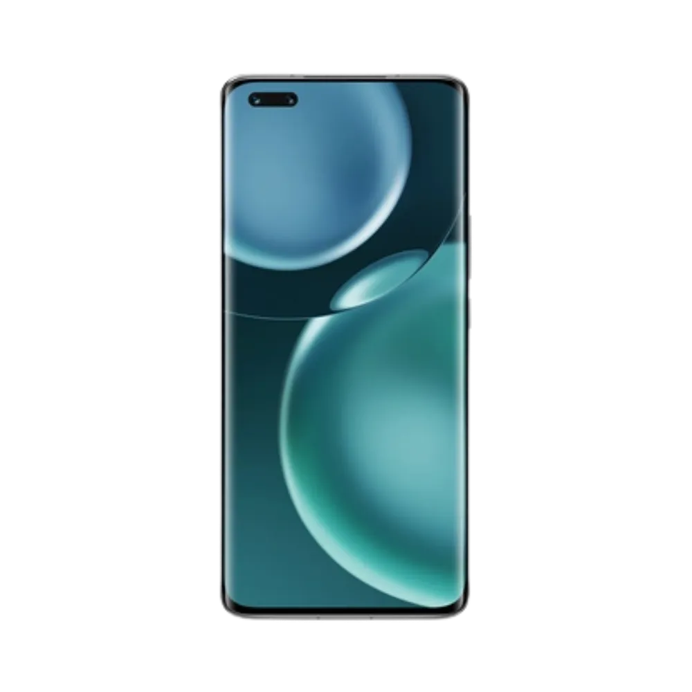 Honor Magic 4 Pro noir en position verticale, écran lumineux avec fond vert et poinçon double caméra frontale en haut à gauche, idéal pour illustrer réparation écran original et diagnostic gratuit chez iTelier Lyon.