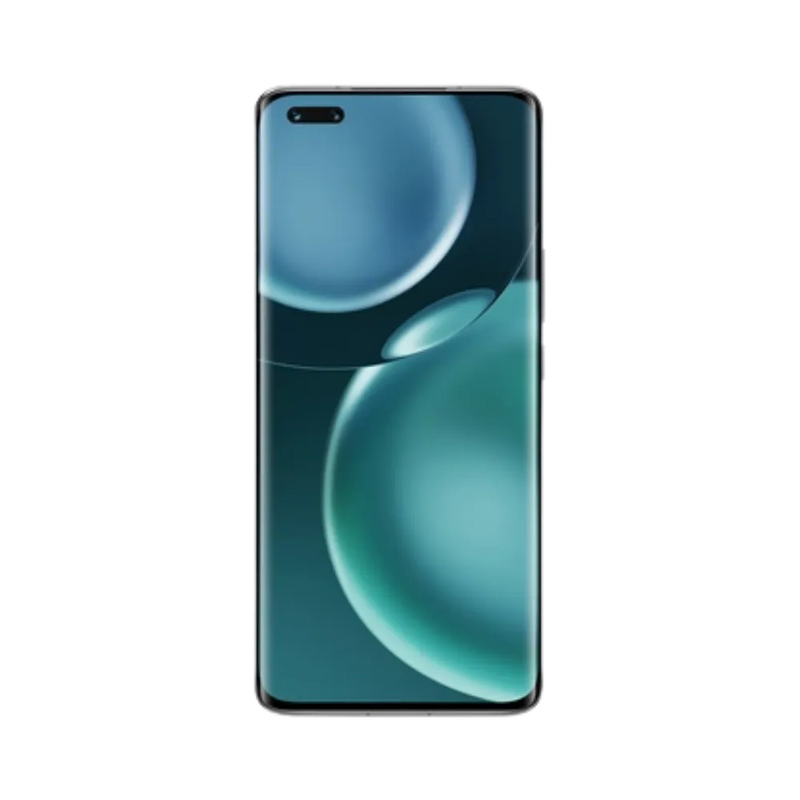 Honor Magic 4 Pro noir en position verticale, écran lumineux avec fond vert et poinçon double caméra frontale en haut à gauche, idéal pour illustrer réparation écran original et diagnostic gratuit chez iTelier Lyon.