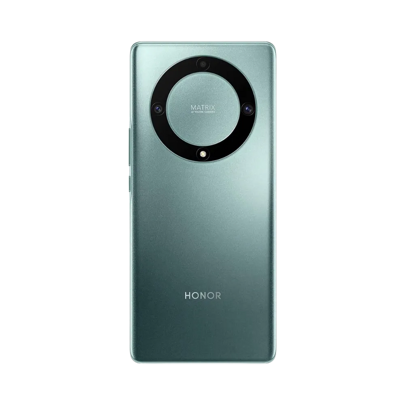 Honor Magic 5 Lite vert vu de dos en position verticale, grand bloc photo circulaire centré bien visible, image optimisée pour réparations vitre arrière et remplacement caméra chez iTelier Lyon.