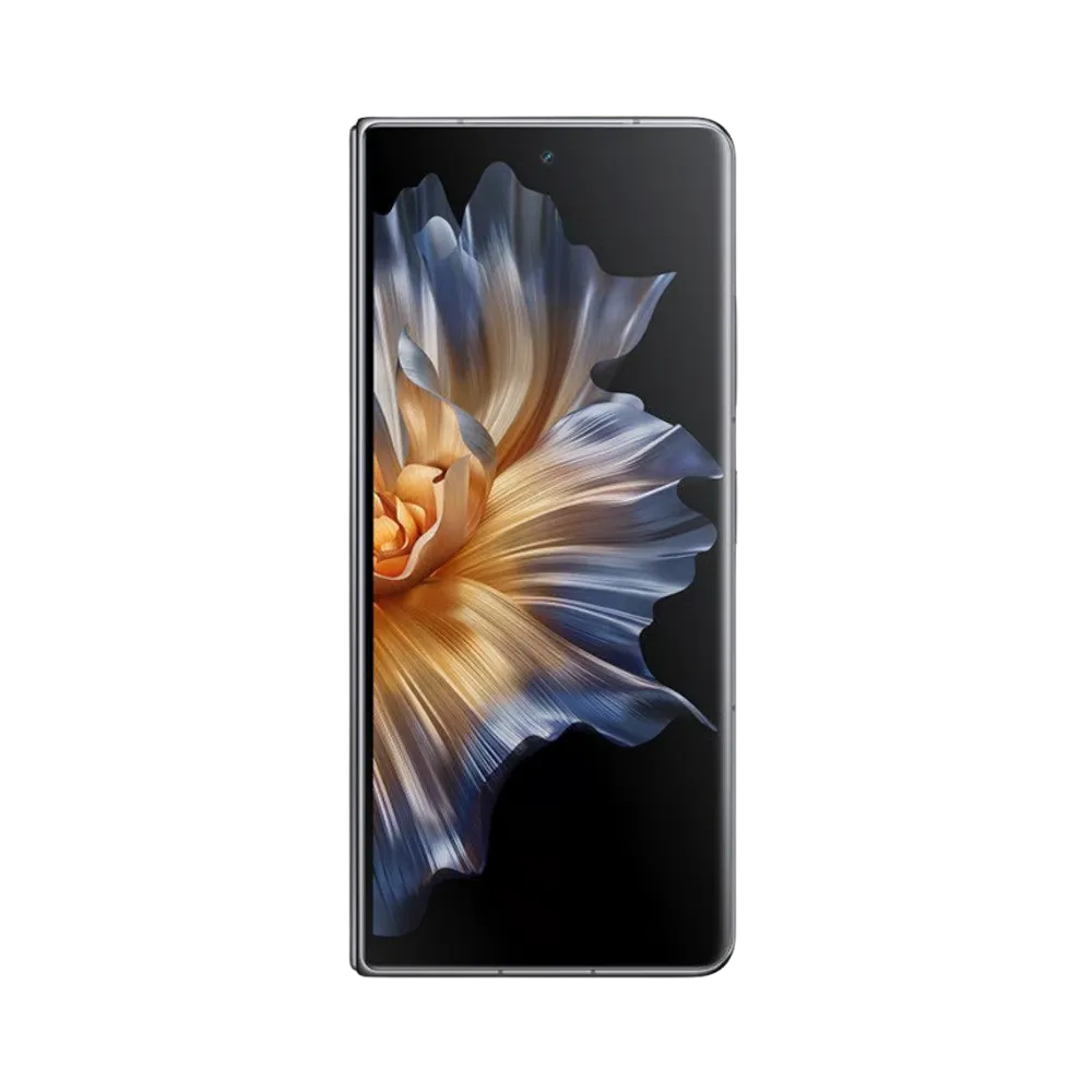 Honor Magic Vs noir en position verticale pliée, écran lumineux avec motif fleur dorée sur fond noir, idéal pour illustrer réparation écran original et diagnostic gratuit chez iTelier Lyon.