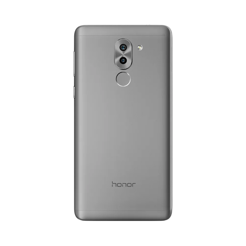 Honor X6 gris vu de dos, module photo circulaire unique centré avec flash LED, image optimisée pour réparations vitre arrière et remplacement caméra chez iTelier Lyon.