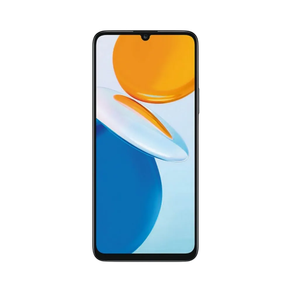 Honor X7 noir vu de face, écran lumineux avec encoche centrale en haut, idéal pour illustrer réparations écran LCD et vitre tactile endommagée chez iTelier Lyon.