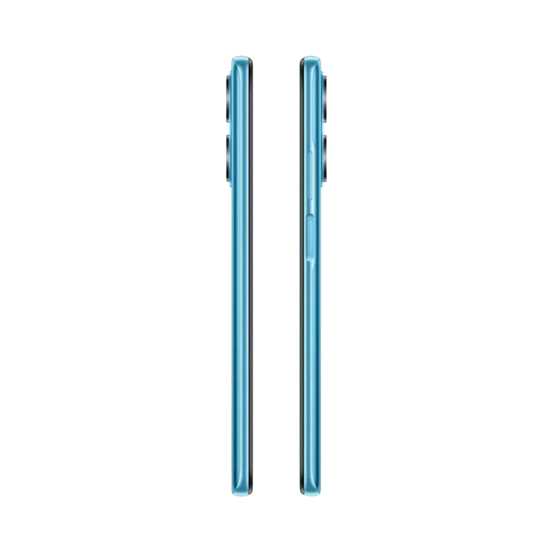 Honor X7a bleu vu de côté gauche et droit, finesse du cadre et boutons latéraux visibles, parfait pour réparations bouton volume, power et remplacement châssis latéral chez iTelier Lyon.