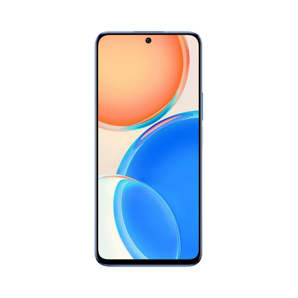 Honor X8 bleu vu de face, écran lumineux avec affichage moderne et poinçon central, idéal pour illustrer remplacement écran LCD et vitre tactile chez iTelier Lyon.