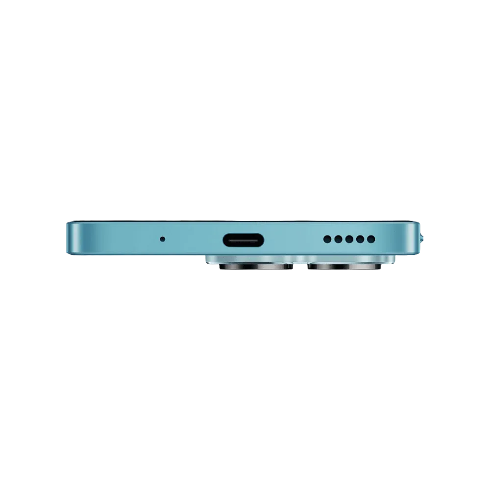Honor X8a bleu vu du dessous, connecteur de charge USB-C, haut-parleur et micro visibles, parfait pour illustrer réparations connecteur de charge et sonorisation chez iTelier Lyon.