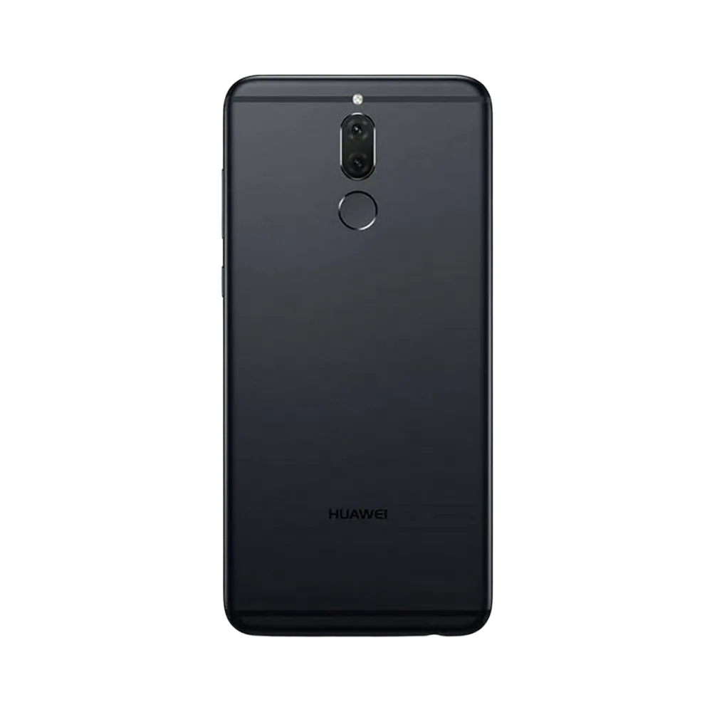 Smartphone Huawei Mate 10 Lite en vue arrière couleur noire, double module photo vertical centré avec capteur d’empreintes. Photo iTelier Lyon pour réparation vitre arrière, batterie et diagnostic gratuit avec garantie.