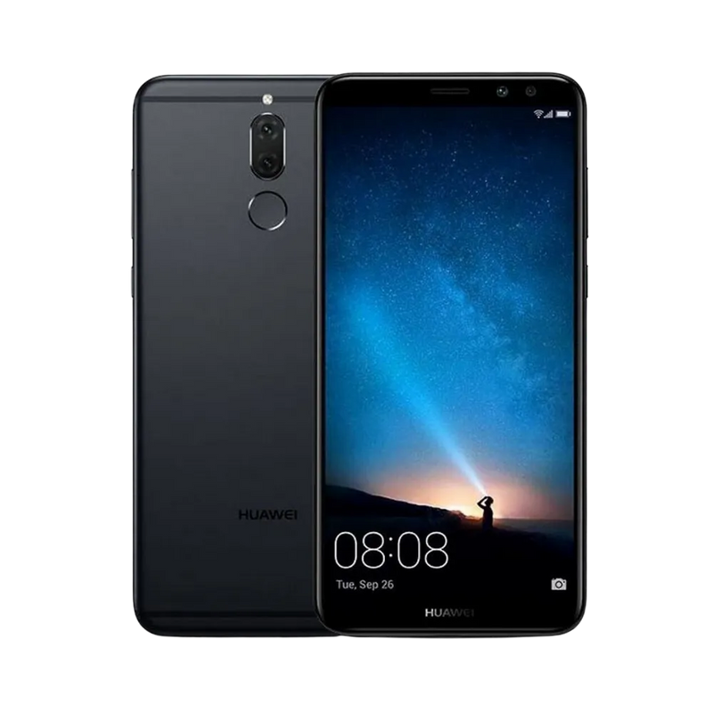 Photo Huawei Mate 10 Lite en vue avant avec écran allumé et arrière noir visible, angle trois quarts. Image optimisée iTelier Lyon pour réparation écran LCD, batterie, diagnostic gratuit et pièces garanties.