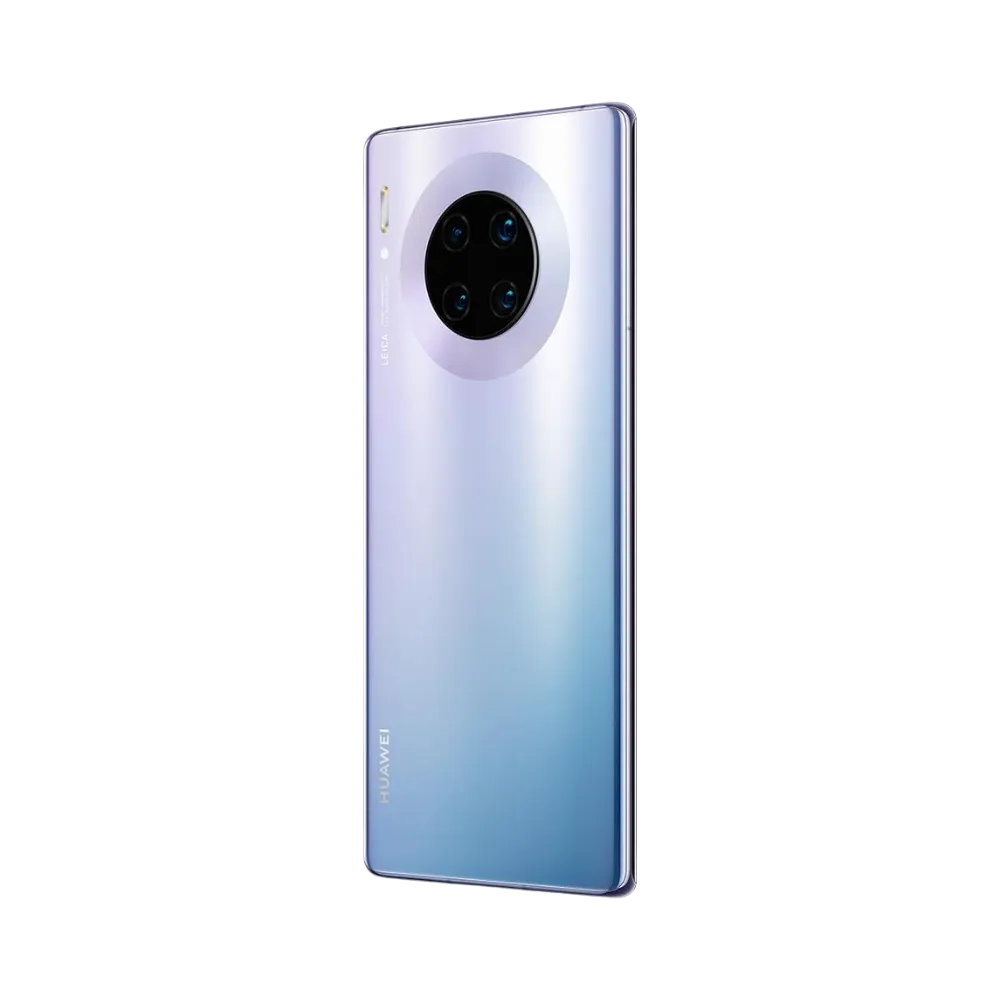 Huawei Mate 30 Pro présenté de profil gauche et droit, finesse du châssis argenté et boutons latéraux visibles. Image optimisée iTelier Lyon pour réparation boutons, connecteur et diagnostic gratuit.