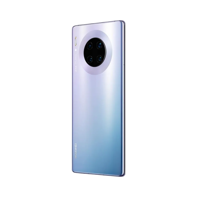 Huawei Mate 30 Pro présenté de profil gauche et droit, finesse du châssis argenté et boutons latéraux visibles. Image optimisée iTelier Lyon pour réparation boutons, connecteur et diagnostic gratuit.